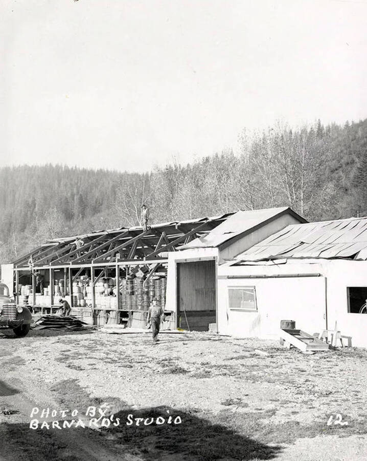 Damage to a building, caused by the sunshine powder magazine explosion at the mouth of Big Creek.
