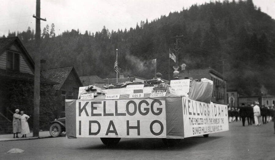 The Kellogg float driving in the Elks parade in Wallace, Idaho.
