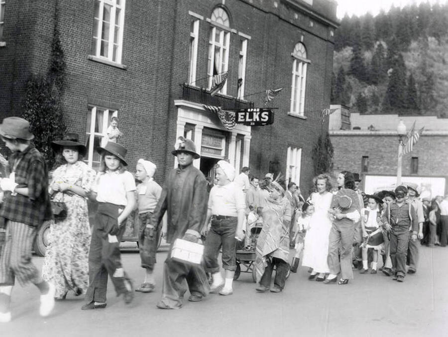 Children walking in the Children's parade during the Elks Roundup parade in Wallace, Idaho.