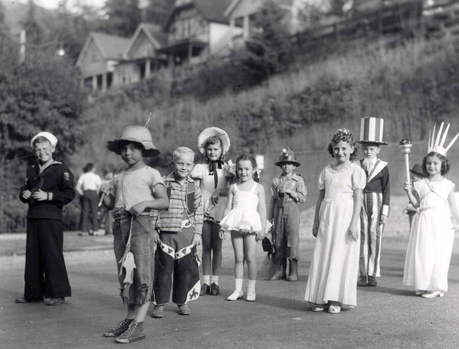 Children in costume during the Slippery Gulch parade in Wallace, Idaho.
