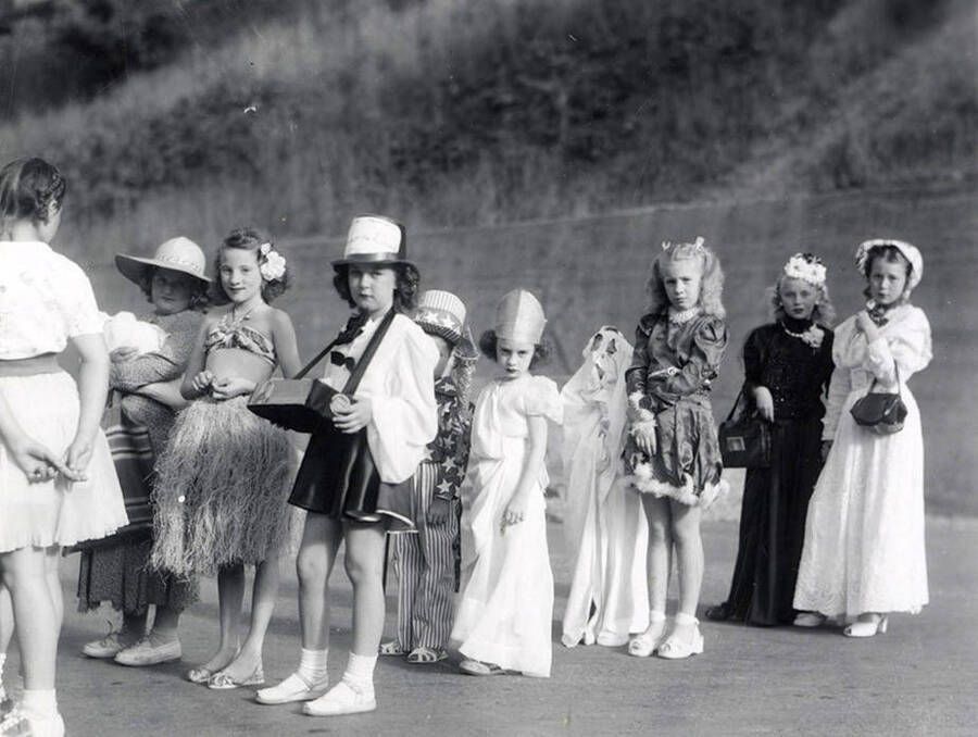 Children in costume during the Slippery Gulch parade in Wallace, Idaho.