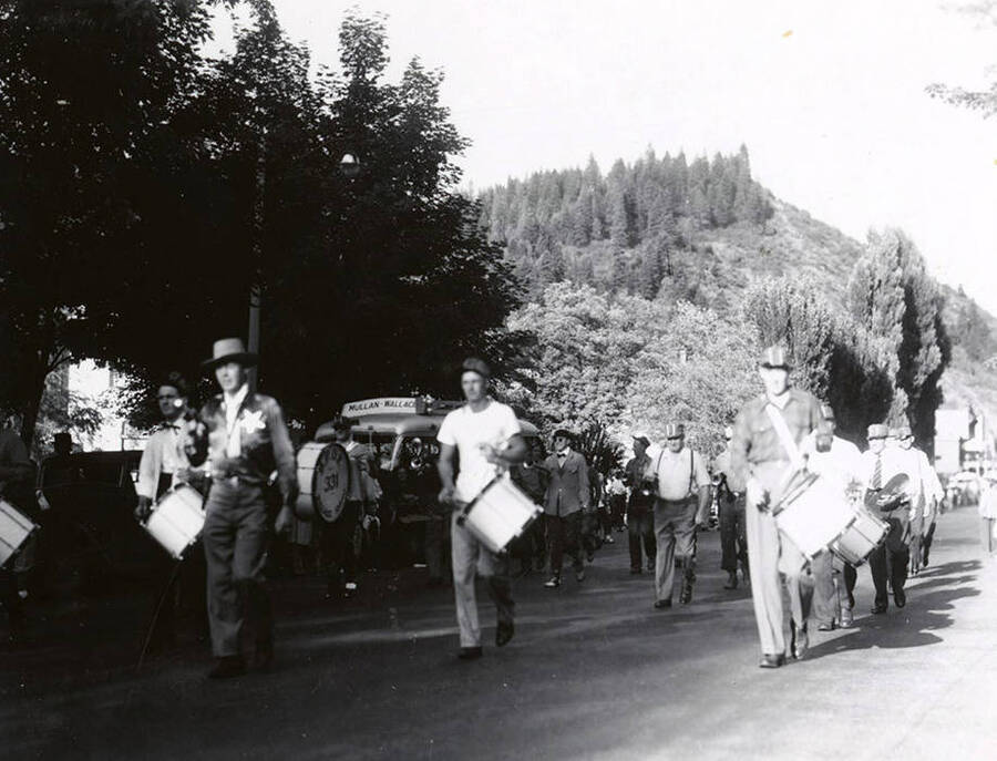The band, Wallace Elks 331, playing in the Slippery Gulch parade in Wallace, Idaho.