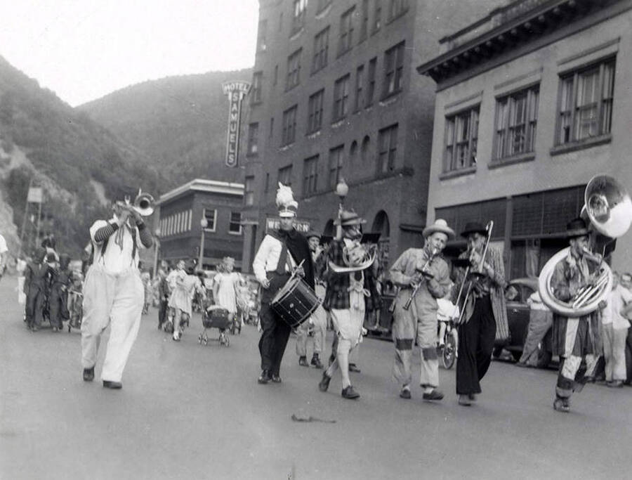 A band playing in the Slippery Gulch parade in Wallace, Idaho.