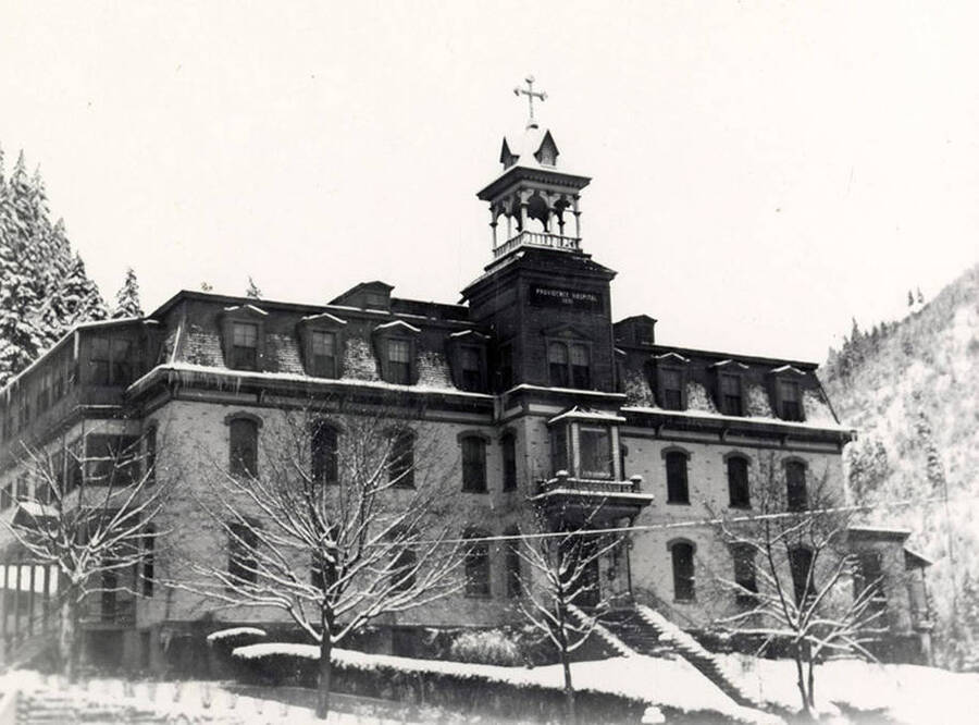 Exterior view of Providence Hospital in Wallace, Idaho.