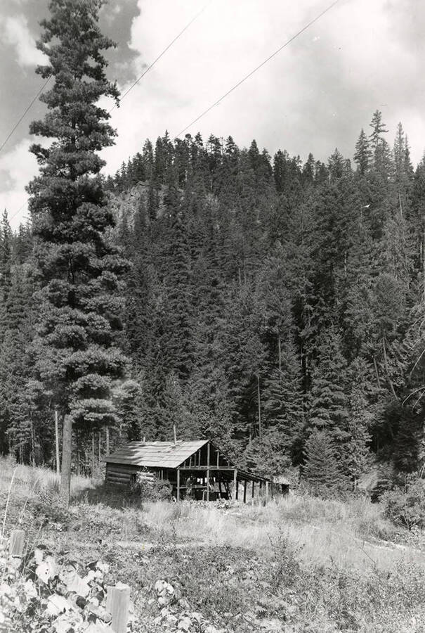Exterior view of a cabin located near Wallace, Idaho.