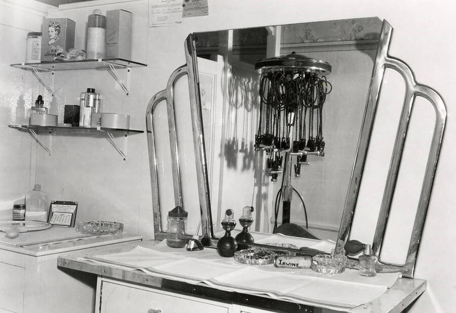 The machine for giving permanents in Marjorie Irwine's Beauty Shop in Wallace, Idaho.