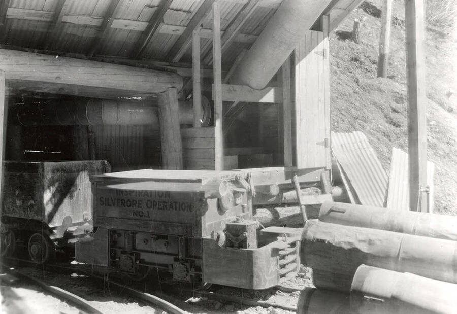 A cart at the portal of Silverore-Inspiration Silver Mine in Osburn, Idaho.