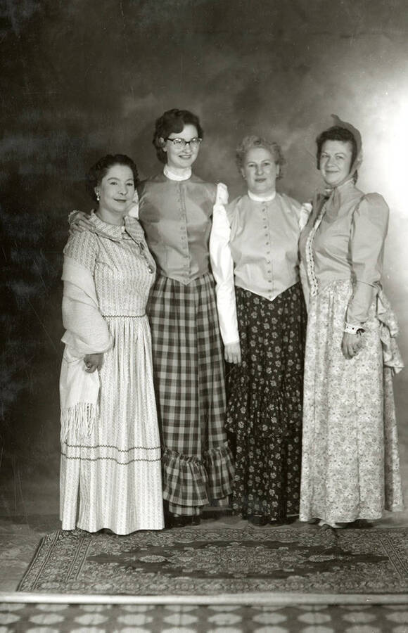 Frances Dumphey, Dede Grant, Grace Zanetti, and Mary Clark dressed up for the North Idaho Press Jubilee.