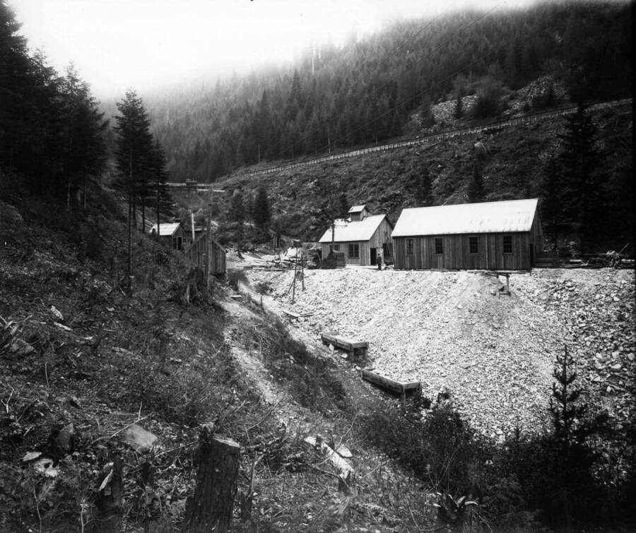 Marsh Mine situated on the easterly strike of the Tiger-Poorman vein, adjoining the Hecla Mine. Exterior view taken Sept. 28, 1910.