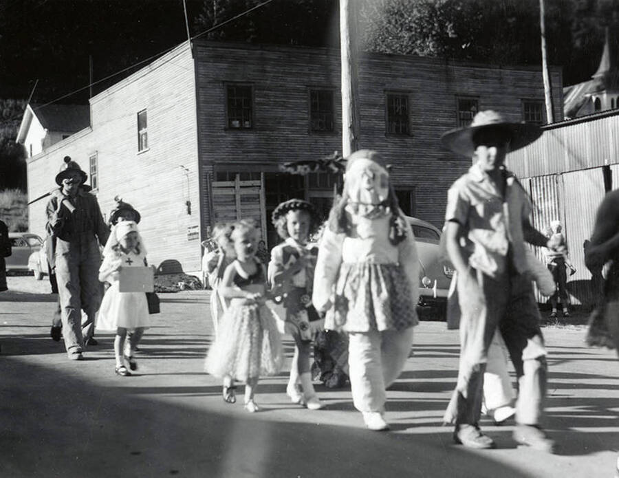Children dressed up to march in the 49'er Parade in Mullan, Idaho.