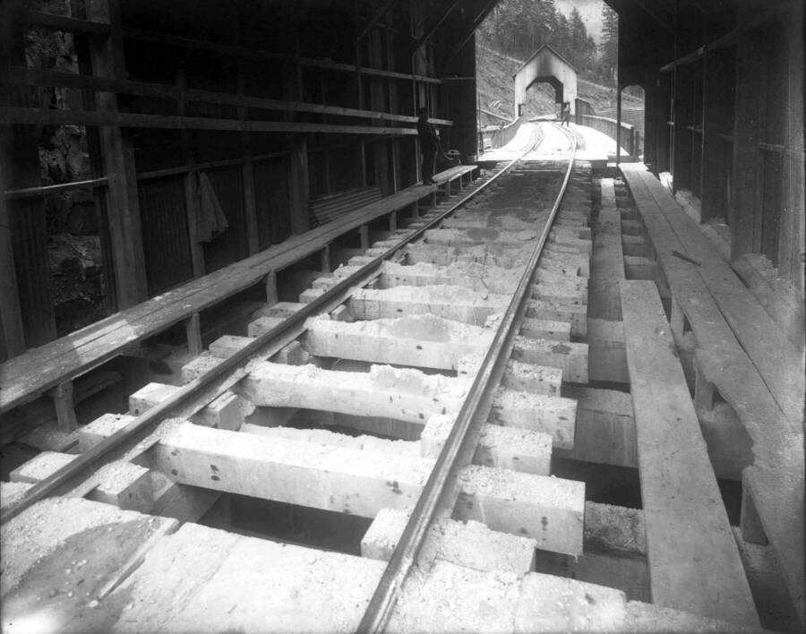 A second covered trestle can be seen from the end of the first trestle for the O.W.R. & N. Co. [Oregon-Washington Railroad and Navigation Company]..