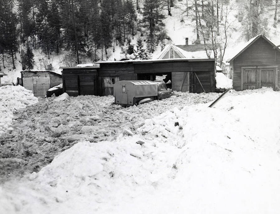 Buildings and the surrounding area covered in snow at the Ice Jam, which is east of Wallace, Idaho.
