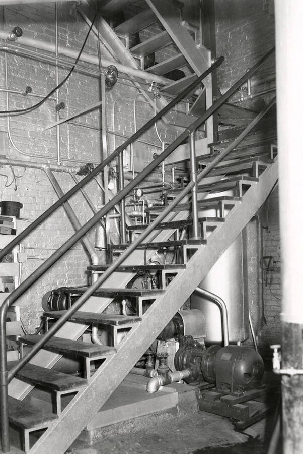 A view of the staircase inside the Sunset Brewery building in Wallace, Idaho.