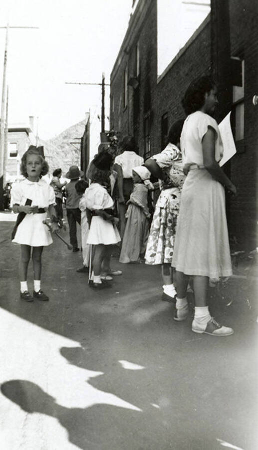 A group of children in costume for the Elks Parade in Wallace, Idaho.