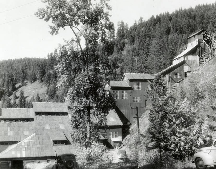 Exterior view of the Carlisle Mill in Wallace, Idaho.