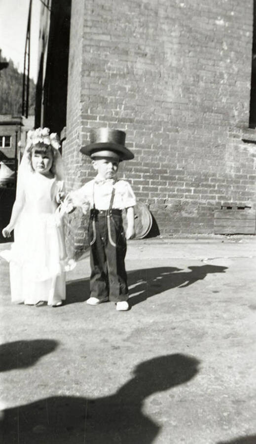 Two children in costume for the Elks Parade in Wallace, Idaho.