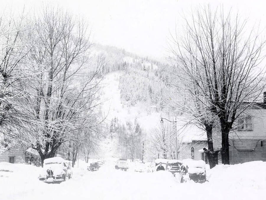 A street in Wallace, Idaho, after a major snow fall.