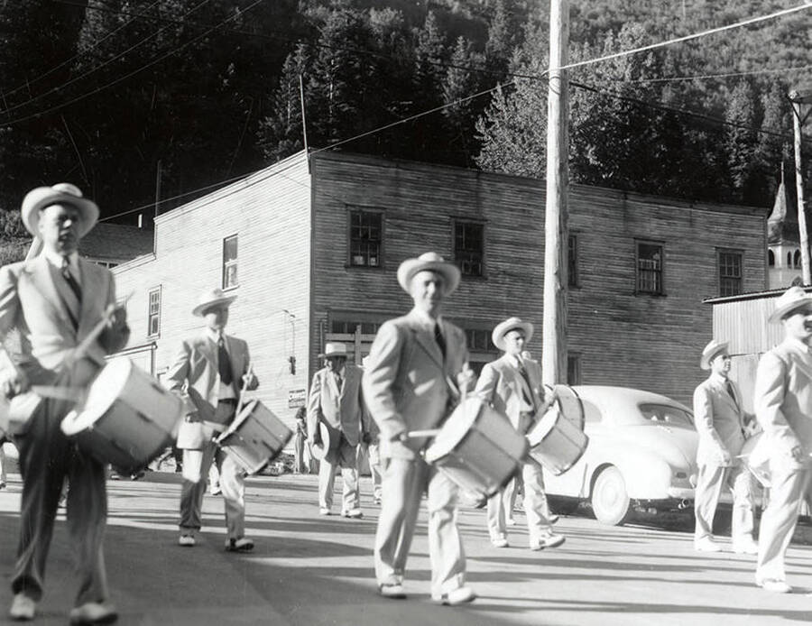 Drummers marching in the Mullan 49'er Parade in Mullan, Idaho.