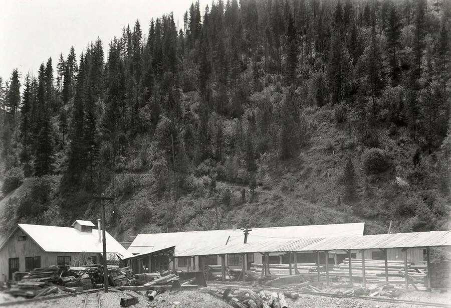 A photograph of the Silver Dollar Mine in Osburn, Idaho. Materials mined were copper, gold, lead, silver, and zinc.
