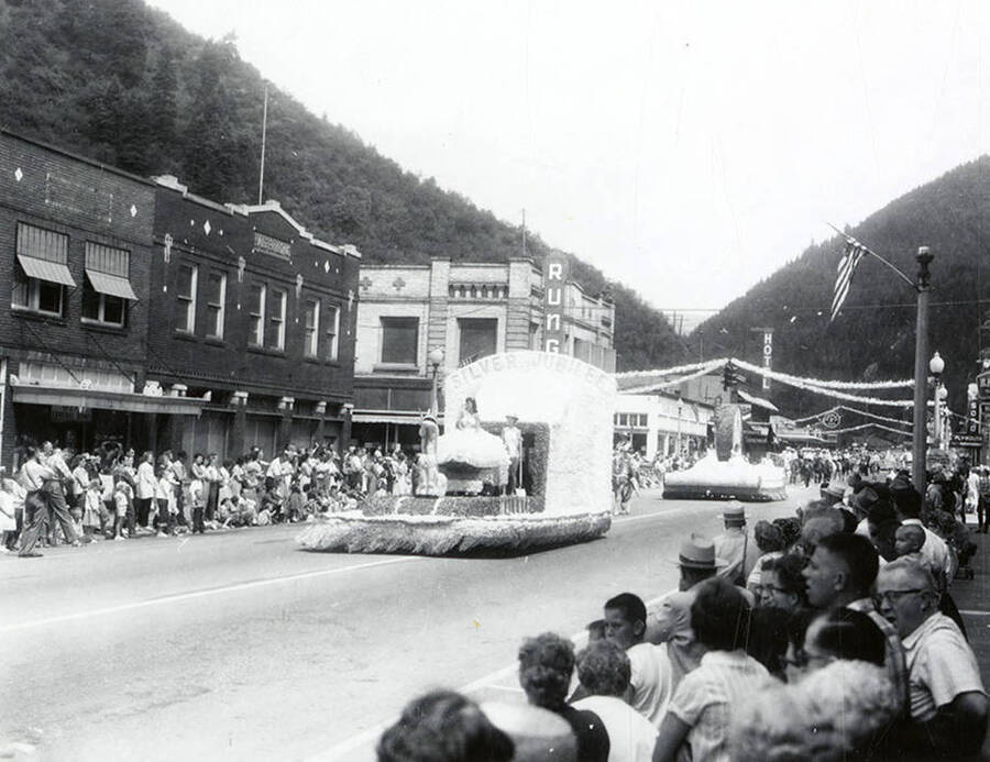 A float being driven in the Jubilee parade in Wallace, Idaho.
