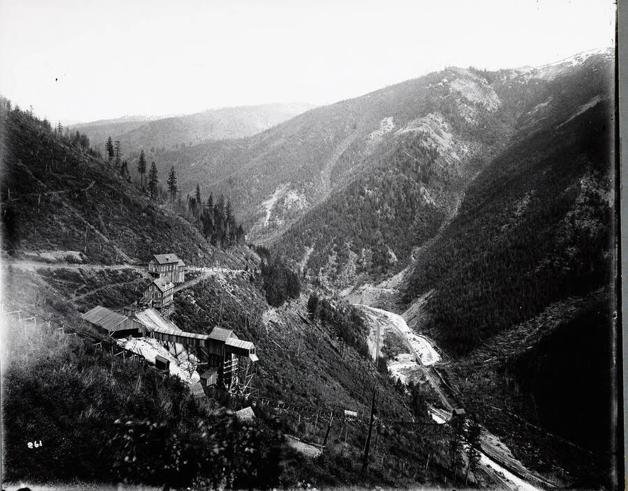 Photo of the Standard Mine in Mace, Idaho. Image focuses on the upper workings.