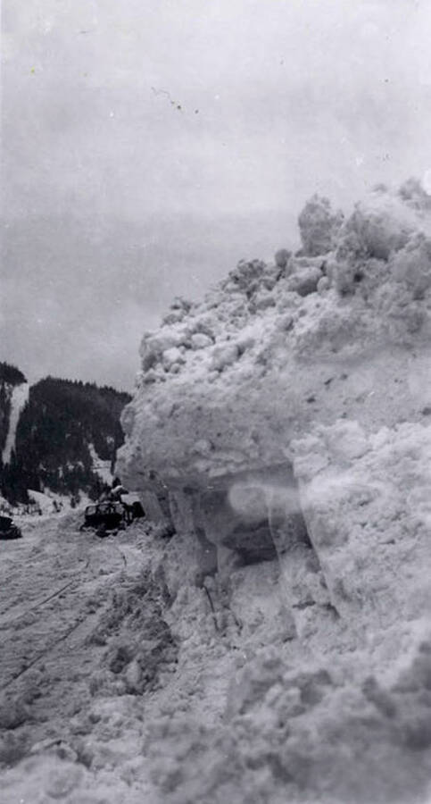 A pile of snow that was pushed from the road in Mace, Idaho, after a snow slide.