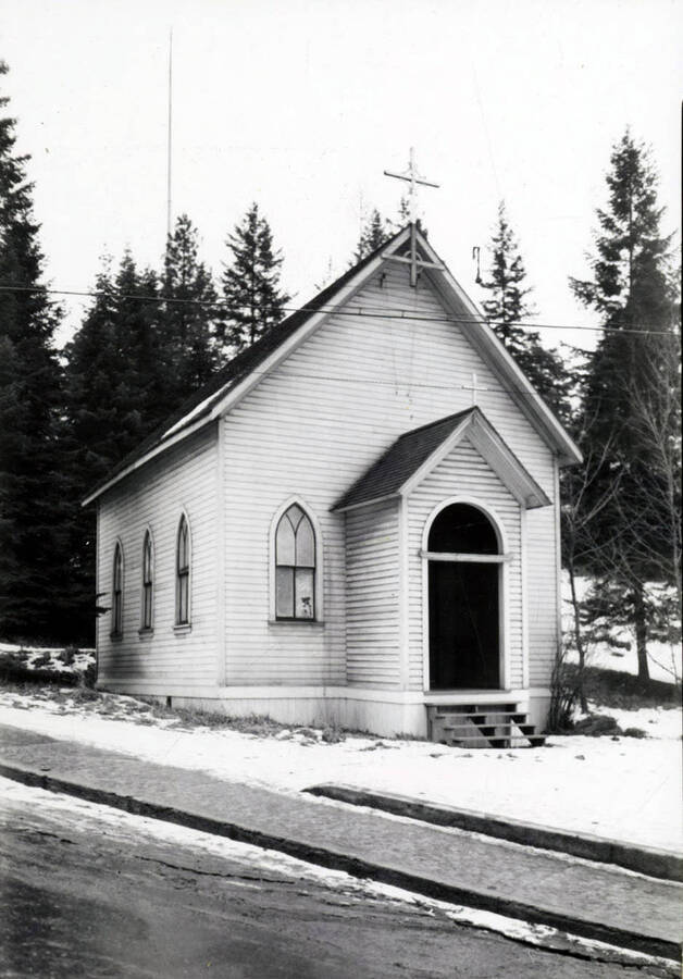 A shot of the exterior of St. Andrews Episcopal Church in Mullan, Idaho. Possibly printed backwards.