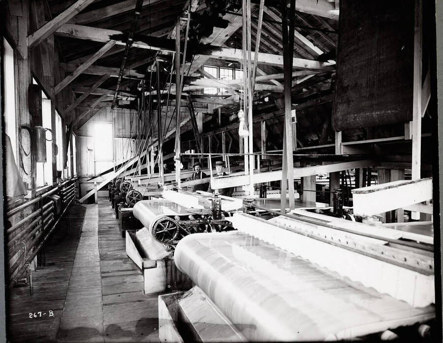 Interior view of the Sweeney Mill, located near Smelterville, Idaho. Caption from front: "Part of concentrating equipment."