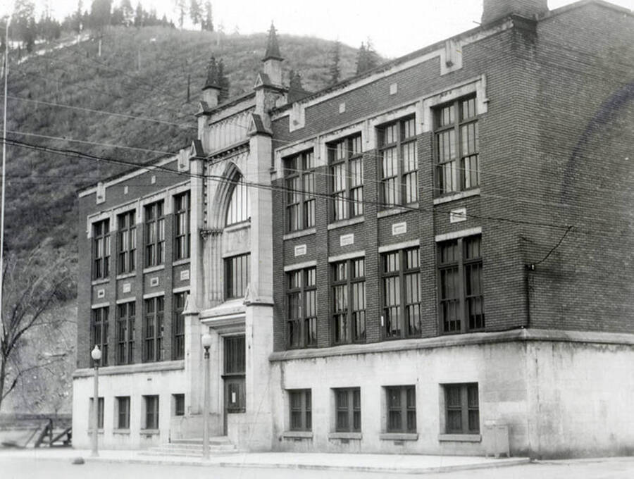 Exterior view of the high school in Wallace, Idaho.