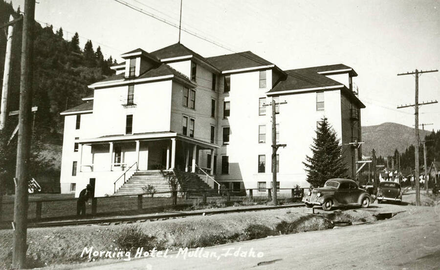 Exterior view of the Morning Hotel in Mullan, Idaho.