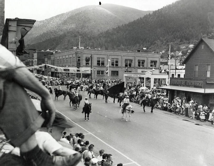 Horses being ridden in the Jubilee parade in Wallace, Idaho.