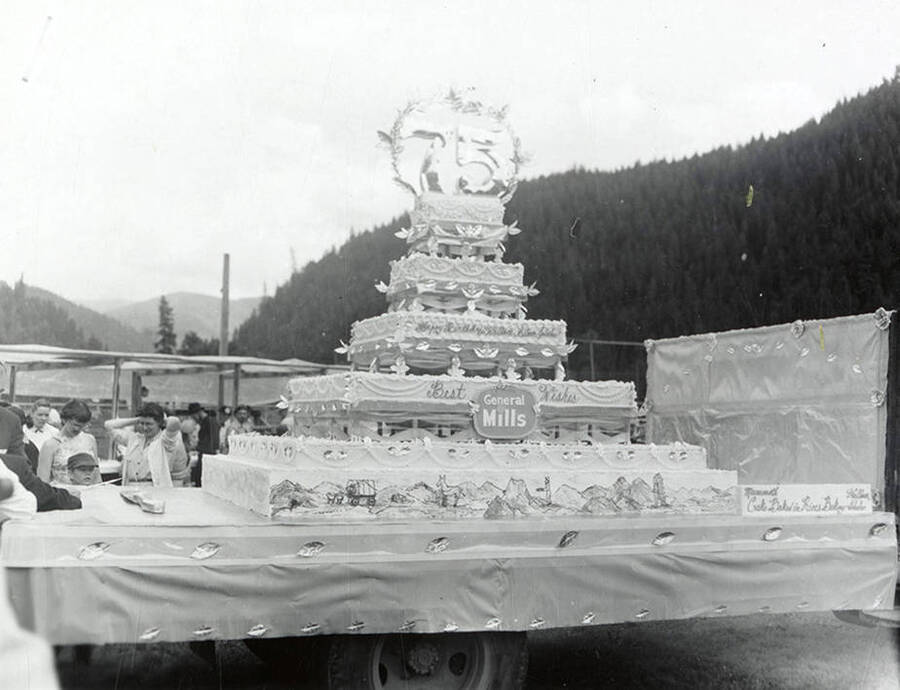 Floats being driven in the Jubilee parade in Wallace, Idaho.