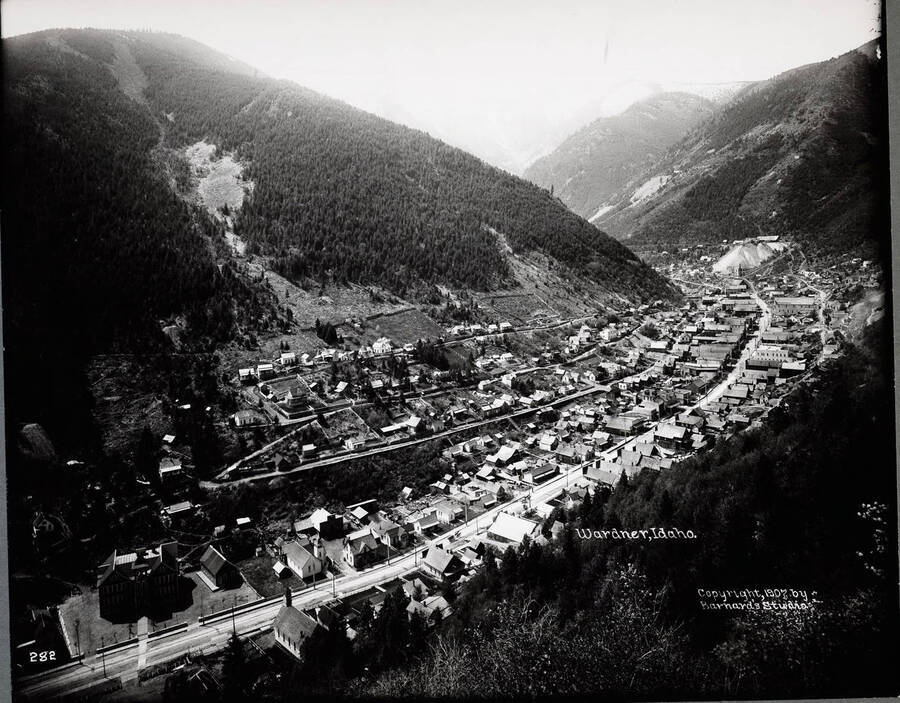 Image looking down at the town of Wardner.