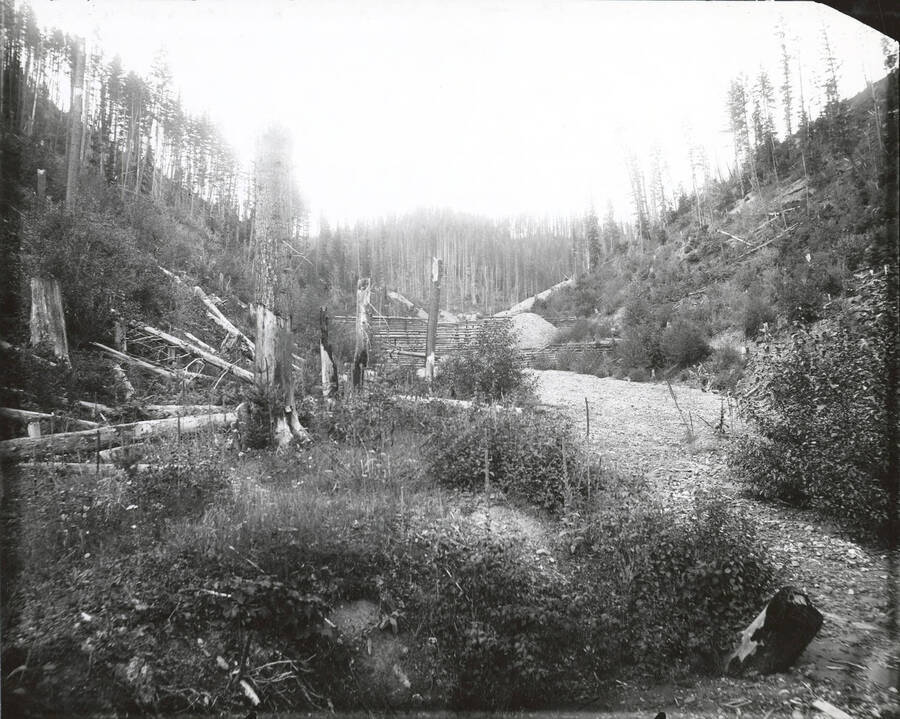 North side, Coeur d'Alene Mining District (Murray area). Wooden barriers can be seen in the background.