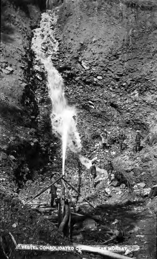 Image, taken by T.N. Barnard,  shows placer mining near Murray, Idaho in 1890.