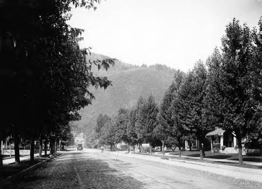 Image shows Cedar St. in a residential area, looking West in Wallace, Idaho, taken Aug. 1912.