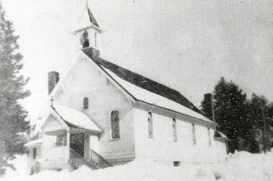 Exterior view of St. Michael's Catholic Church in Mullan, Idaho.