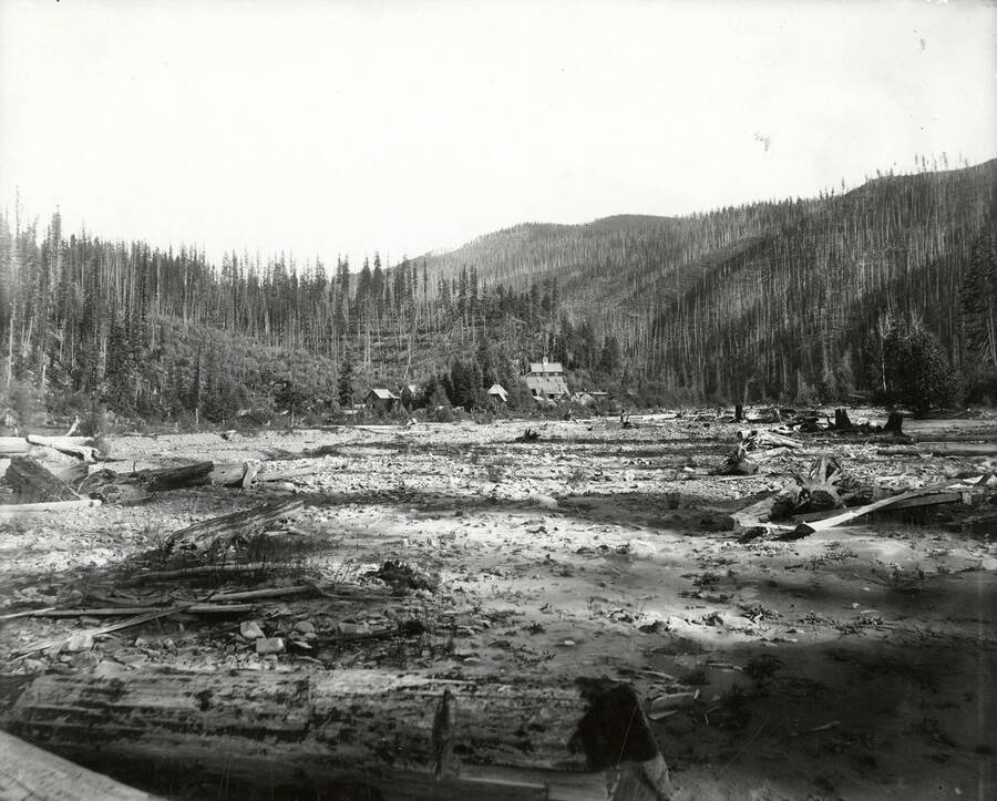 View of Old Osborn placer and Accident Gulch, near North Fork by the Coeur d'Alene Mining District.