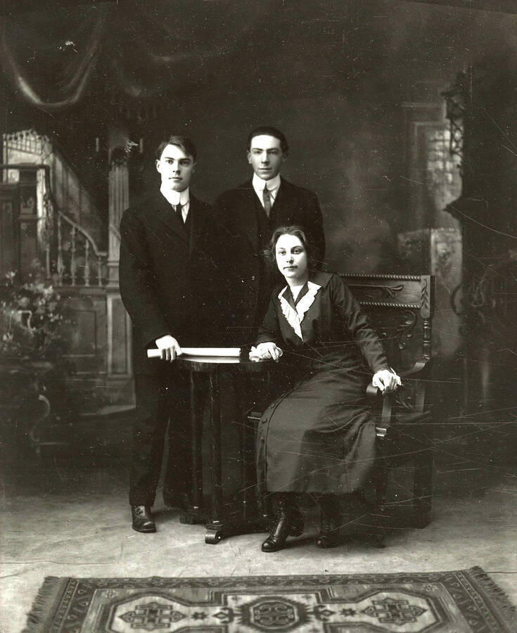 Group photo of the Wallace High School debating team members. Those members pictured are Harry Einhouse, Ola Bornham and Walter Ingersoll.