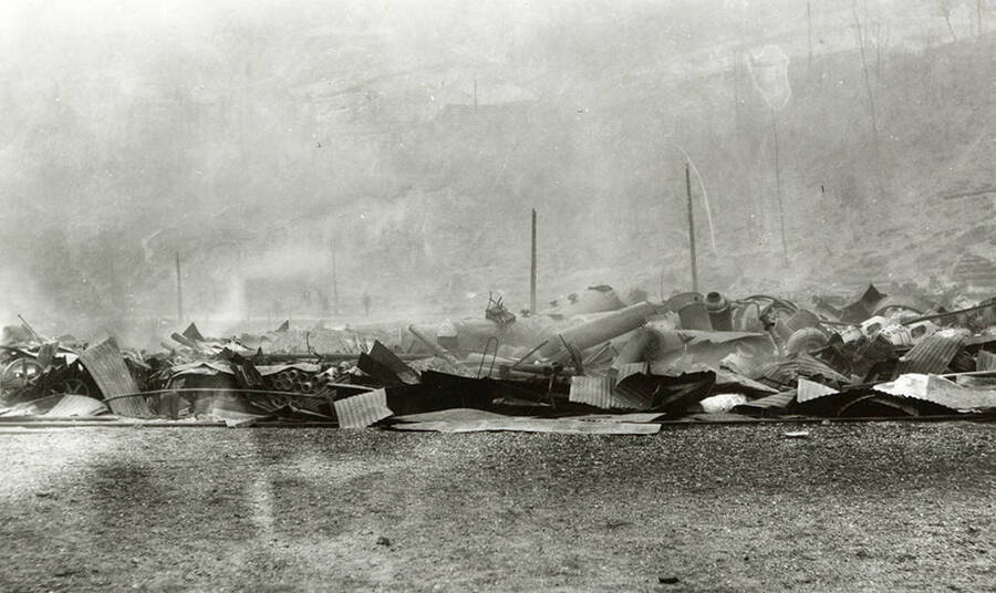 View of the aftermath of the "Big Burn" forest fire of 1910 in Wallace, Idaho.