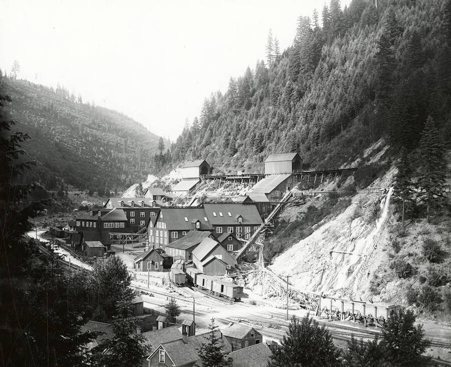 View of the Mammoth and Standard Mills in Wallace, Idaho.