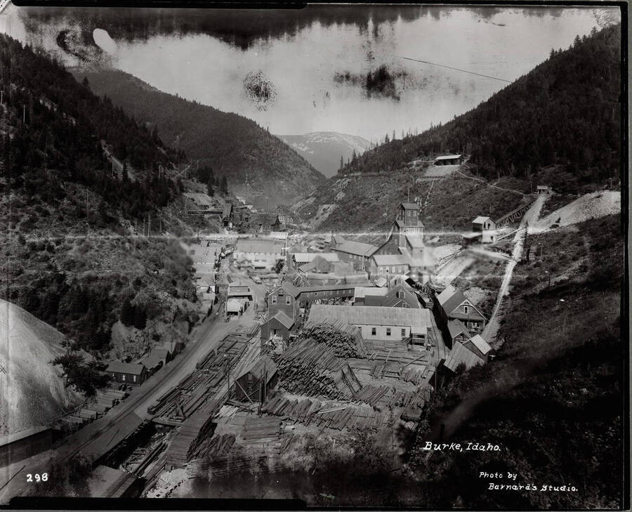 Photograph of a logging town in a valley