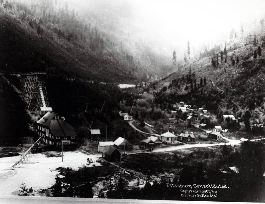 Far view of the Pittsburg Consolidated Mine covered in snow