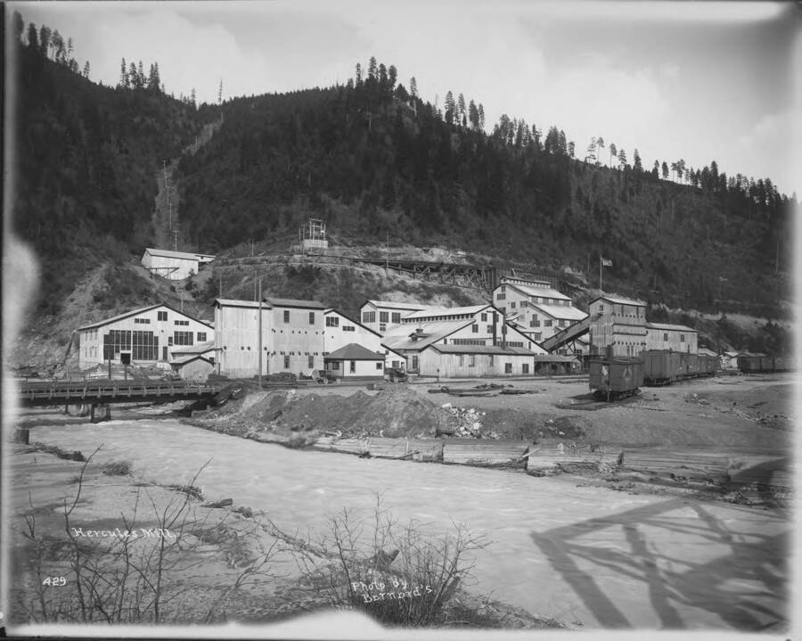 Fair view of mill with railroad spurs above buildings