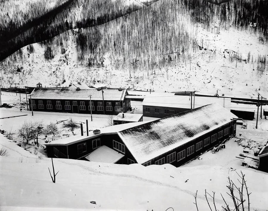 Exterior view of the Coeur d'Alene iron works in Wallace, Idaho.