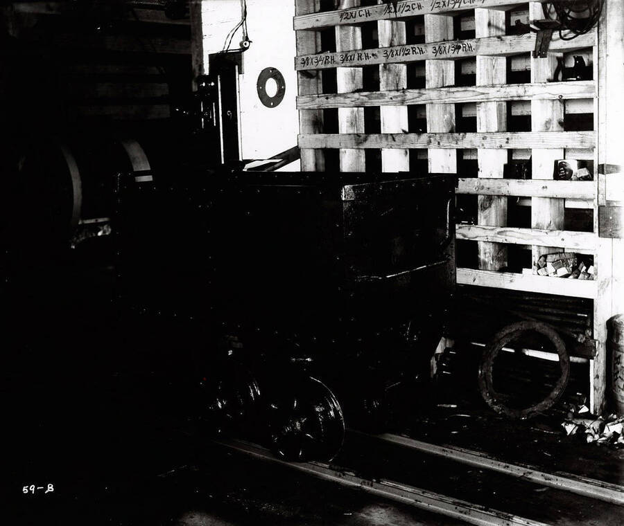 Image is of an ore car in the Coeur d'Alene Hardware Co., in Wallace, Idaho.