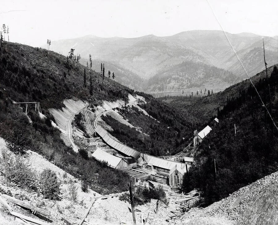 View looking down on the mine and tunnel of the Empire State-Idaho Mining and Developing Co., near Wardner, Idaho.