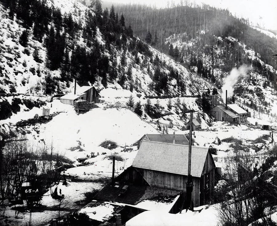 Snow scene of the Charles Dickens Mine, Wallace, Idaho.