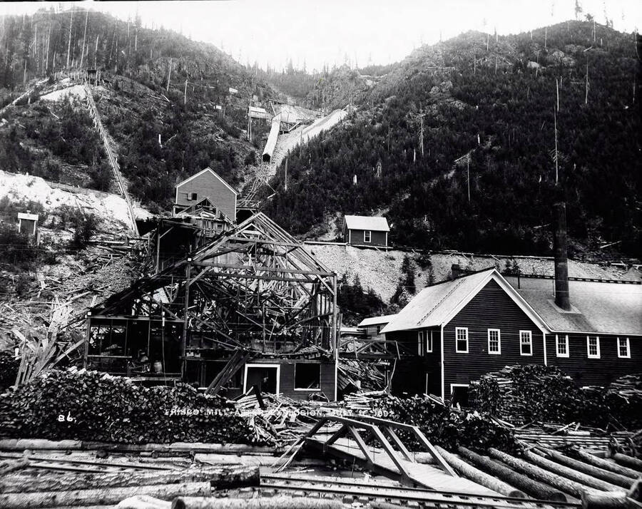 View of the Frisco Mill-Explosion in Gem, Idaho after dynamite explosion set by Union Strikers.
