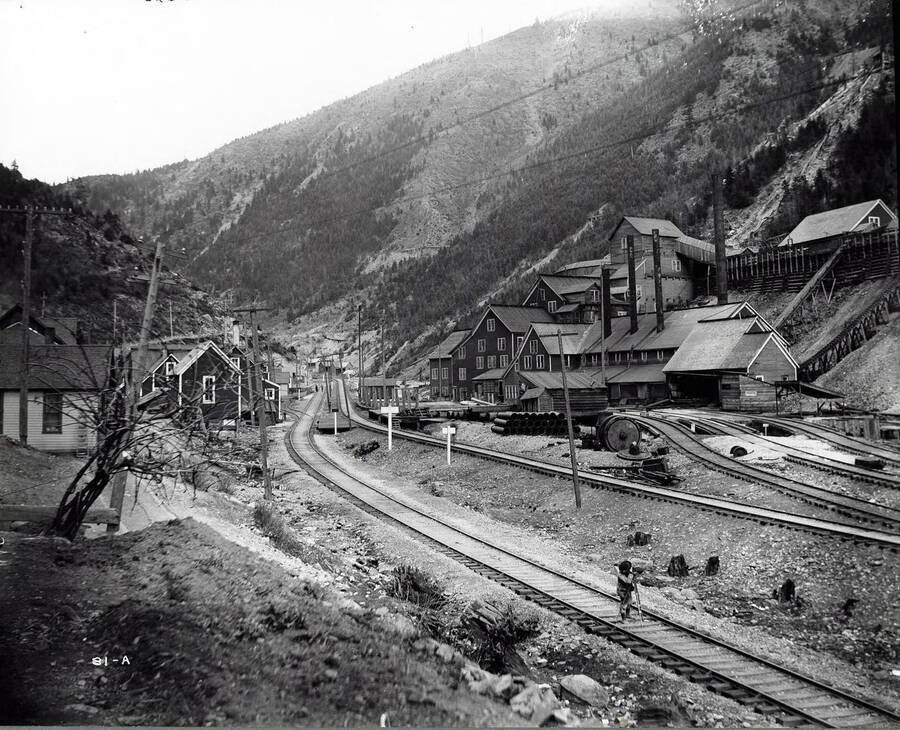 A view of railroad track going through the center of Frisco, near Gem, Idaho.